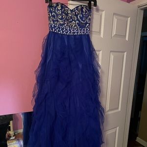 V Cut Long Blue Masquerade Junior Dress